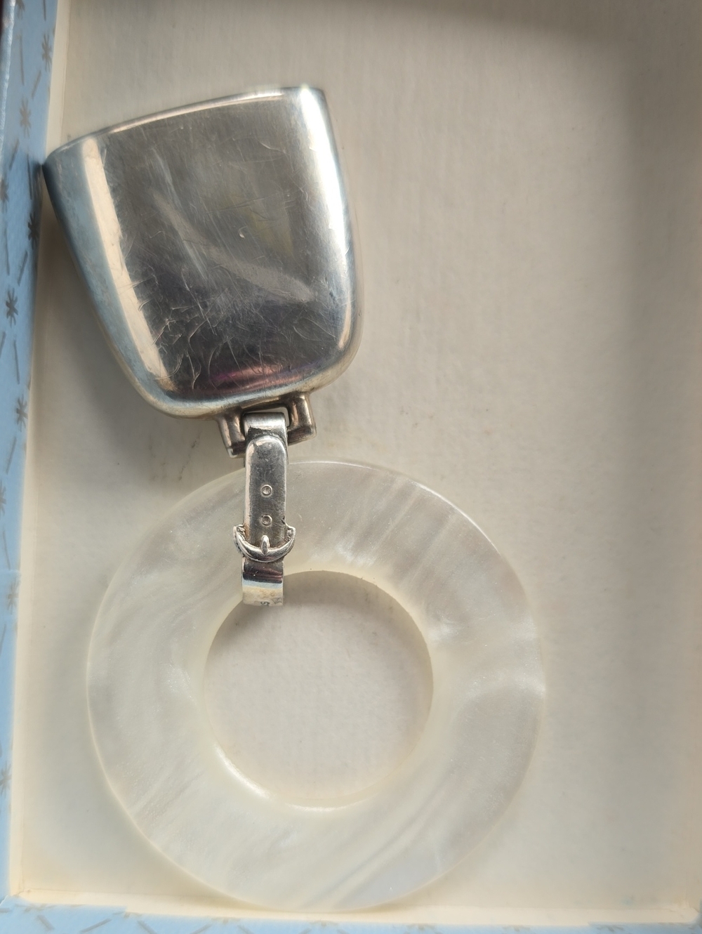 Vintage Webster Sterling Mother Of Pearl Teething Ring/Rattle
